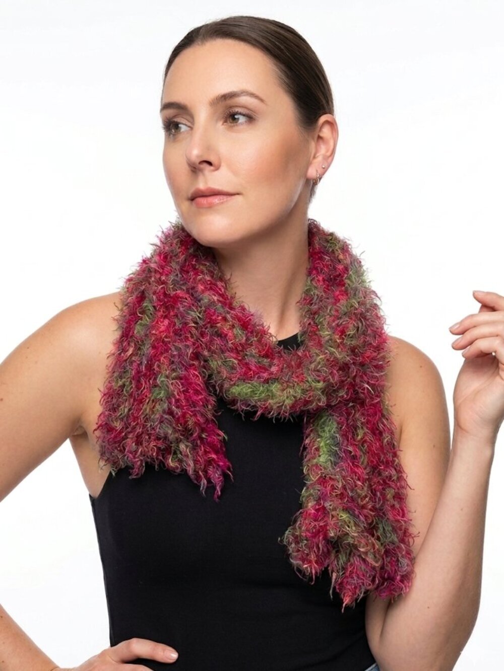 Authentic Vintage Y2K Pink & Green Fluffy Knit Tube Scarf 59" Long